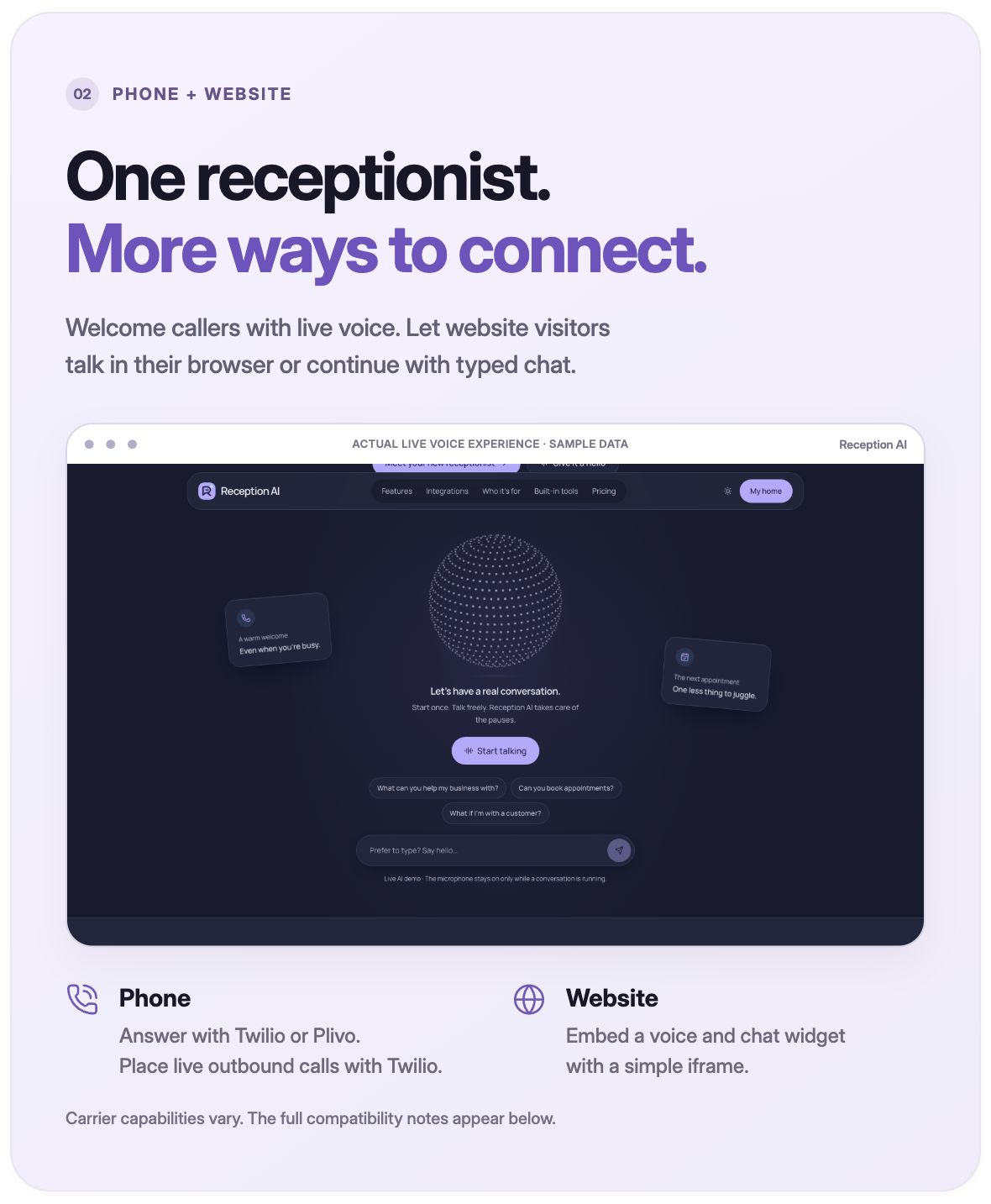 Reception AI — phone and website