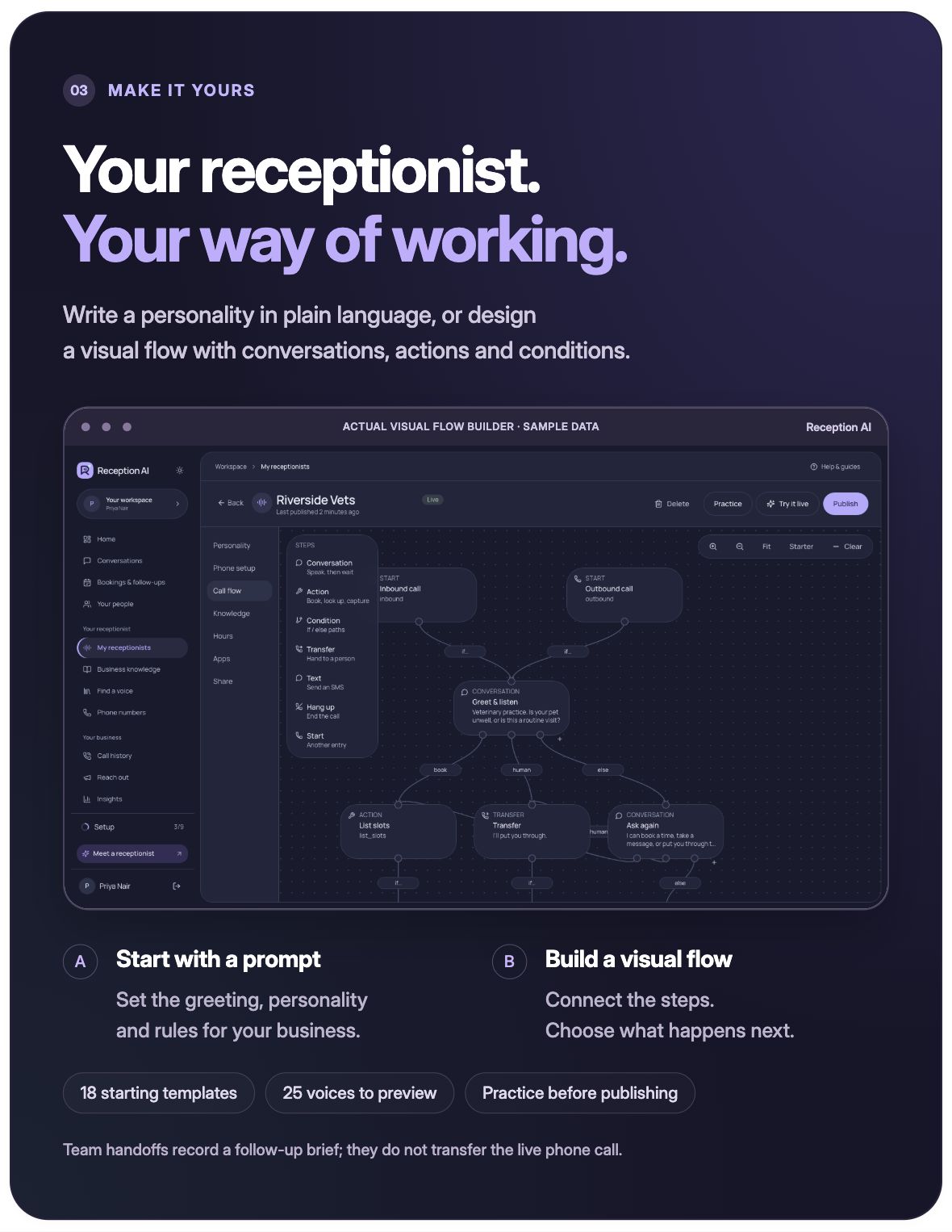 Reception AI — receptionist builder