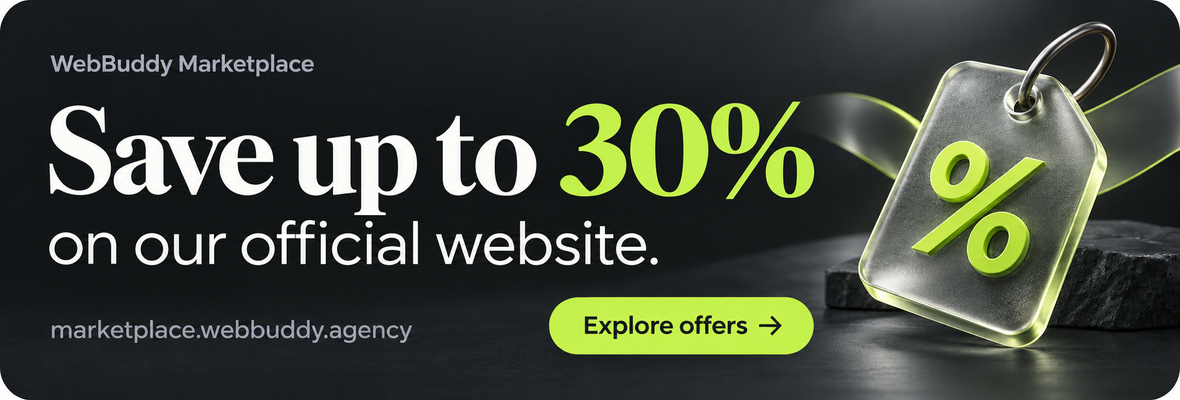 Save up to 30% on our official website. Explore offers at WebBuddy Marketplace.